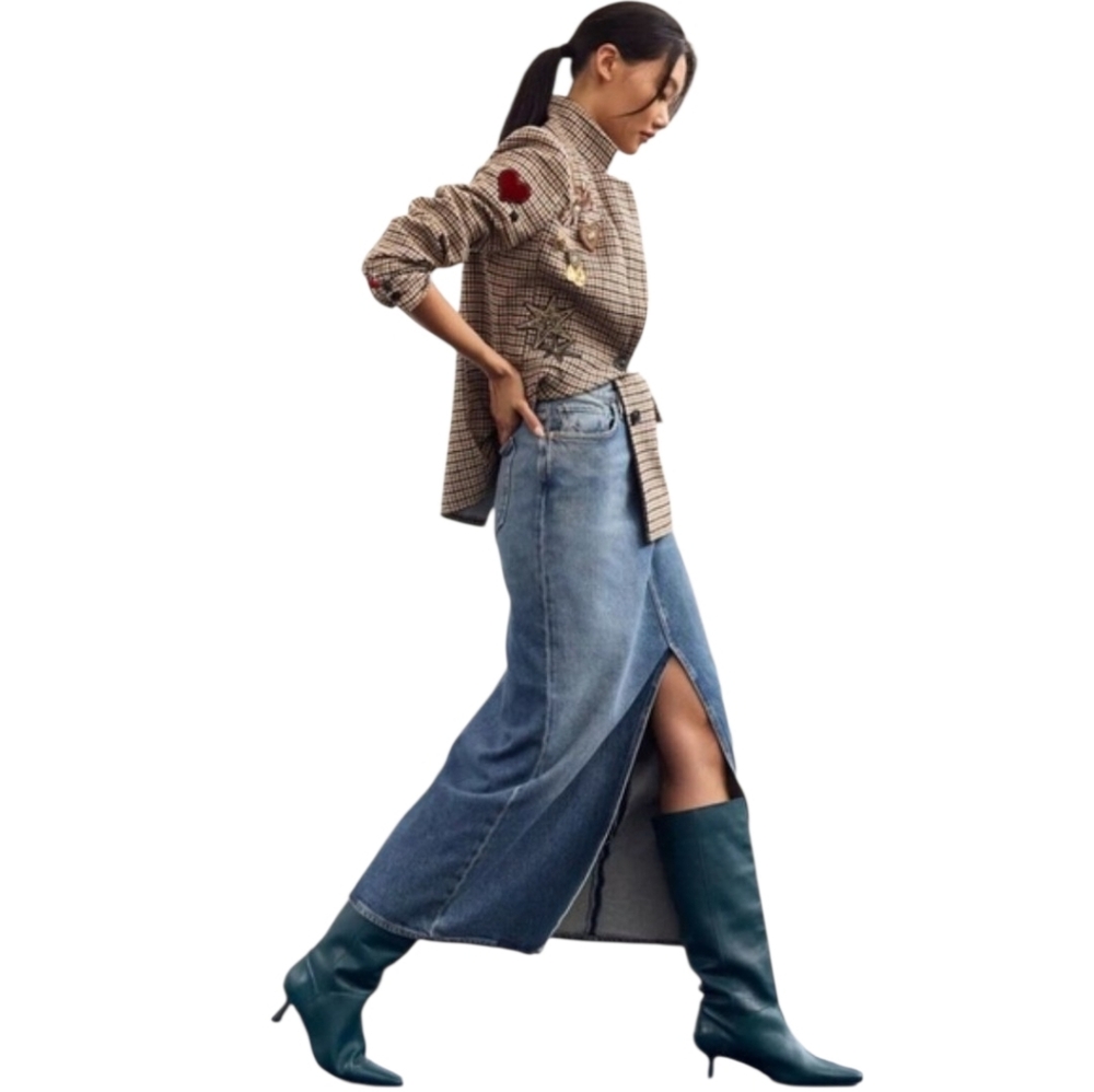 AGOLDE Leif Denim Maxi Jean Skirt Swing Front Slit Women's 24 0